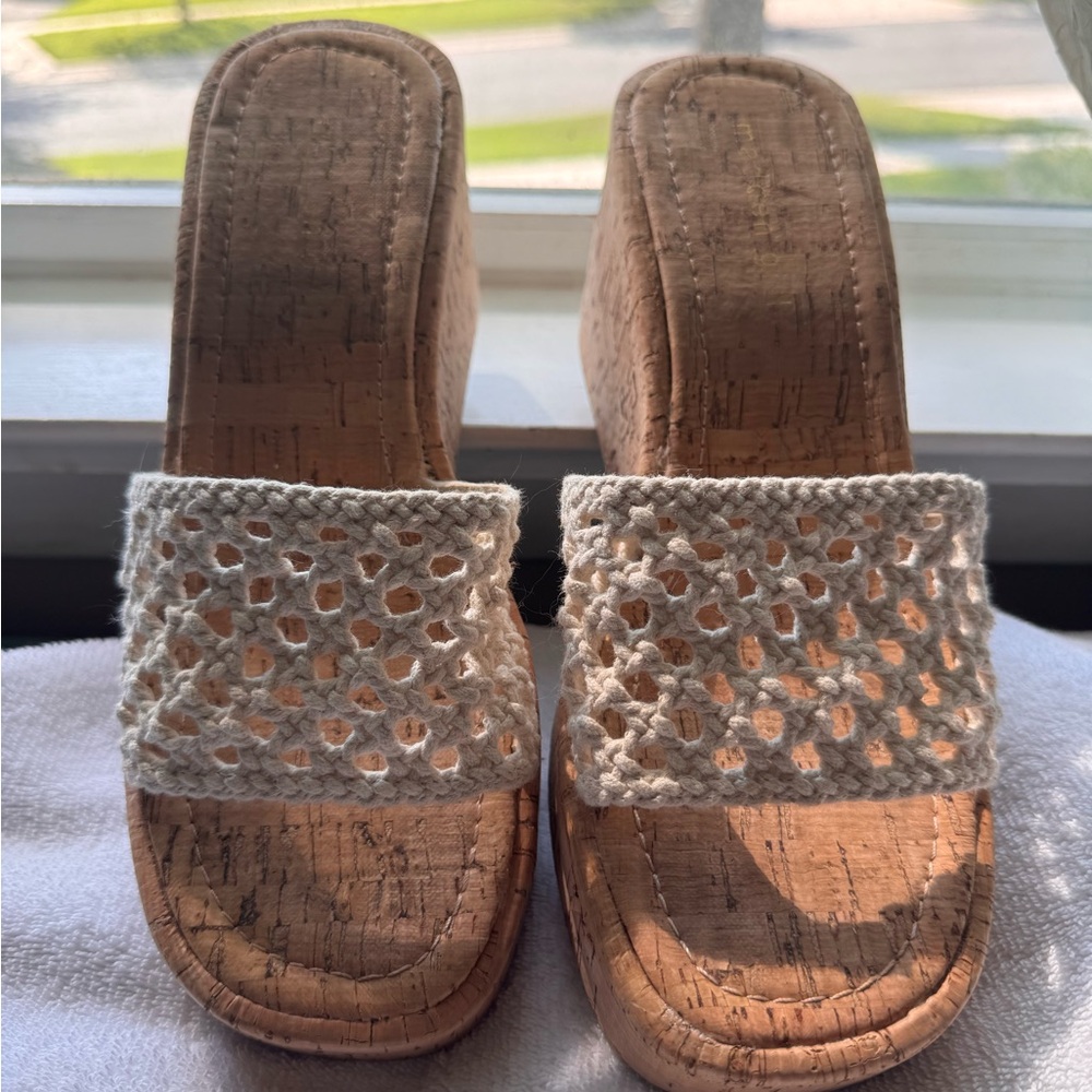 Steve Madden Cream Crochet Cork Wedge Sandals